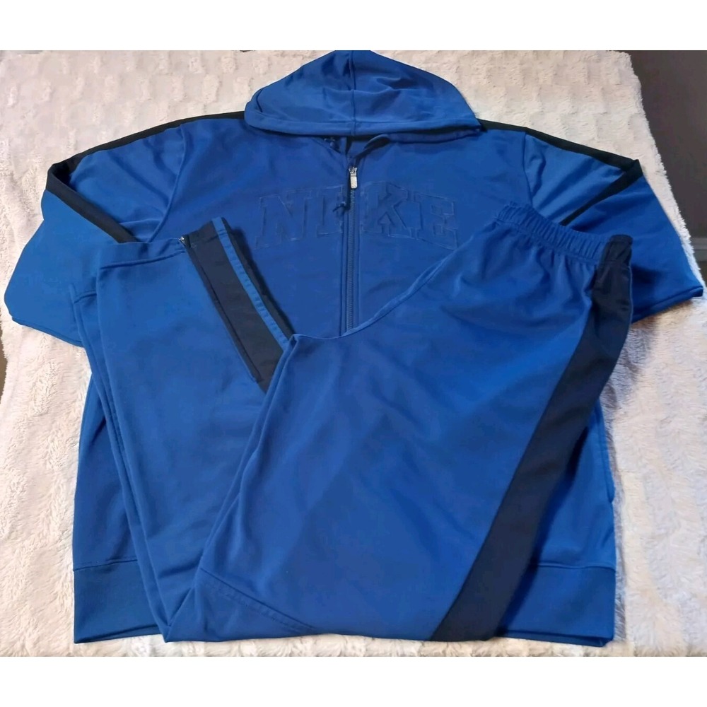 Vintage Y2k Nike Blue Sweatsuit Mens XL/Large Gray Tag Track Suit Hoodie/Pants